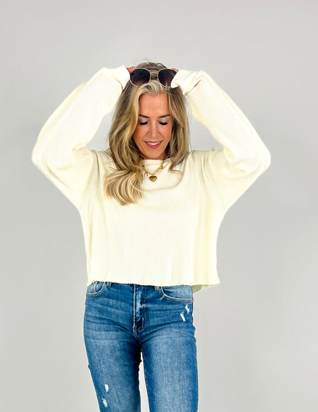 Cream Waffle Knit Top