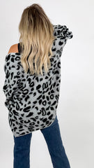 Grey Leopard Open Cardigan