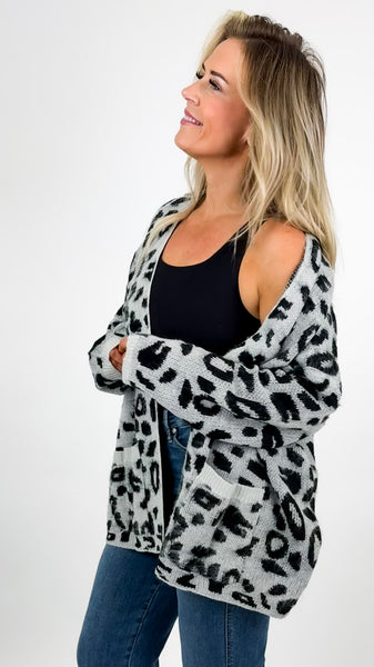 Grey Leopard Open Cardigan