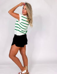 Green and White Stripe Knit Sweater Top