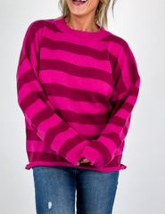 Magenta Striped Sweater Top