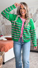 Green Pink Bow Cardigan