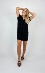 Black Ribbed Pocket Dress