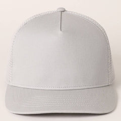 Solid Color Cotton Trucker Hat with Mesh Back