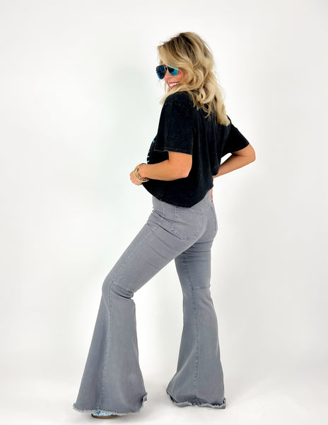 Grey High Rise Flare Jeans