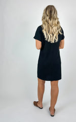 Black Ribbed Pocket Dress