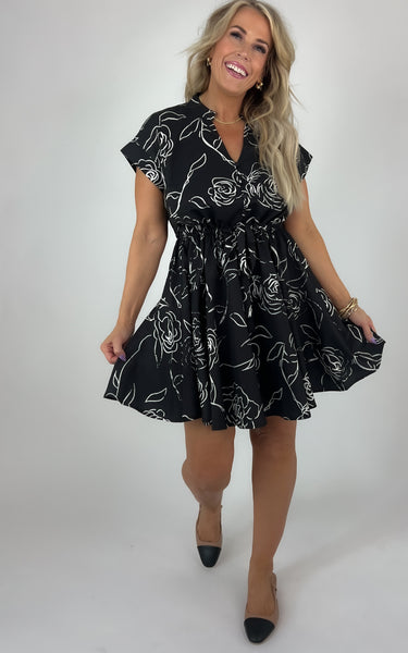 Black and White Print Floral Dress