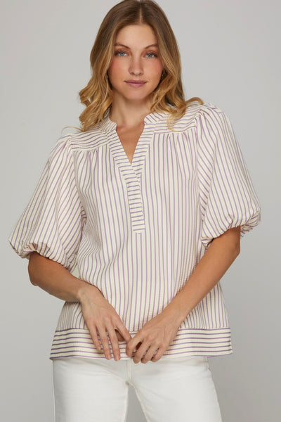 Lilac Stripe Woven Top